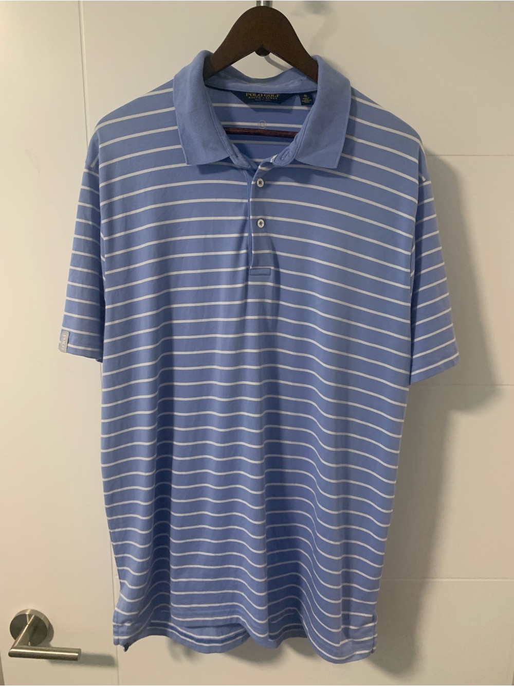 Polo by Ralph Lauren Light Blue and White Striped Polo Shirt - Men A16